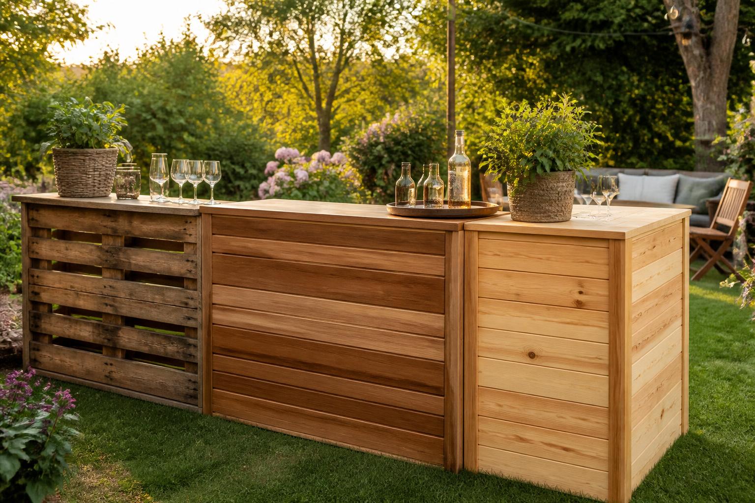 découvrez comment choisir le meilleur bois pour votre bar extérieur : palette, teck ou pin, et apportez une touche naturelle et élégante à votre jardin.