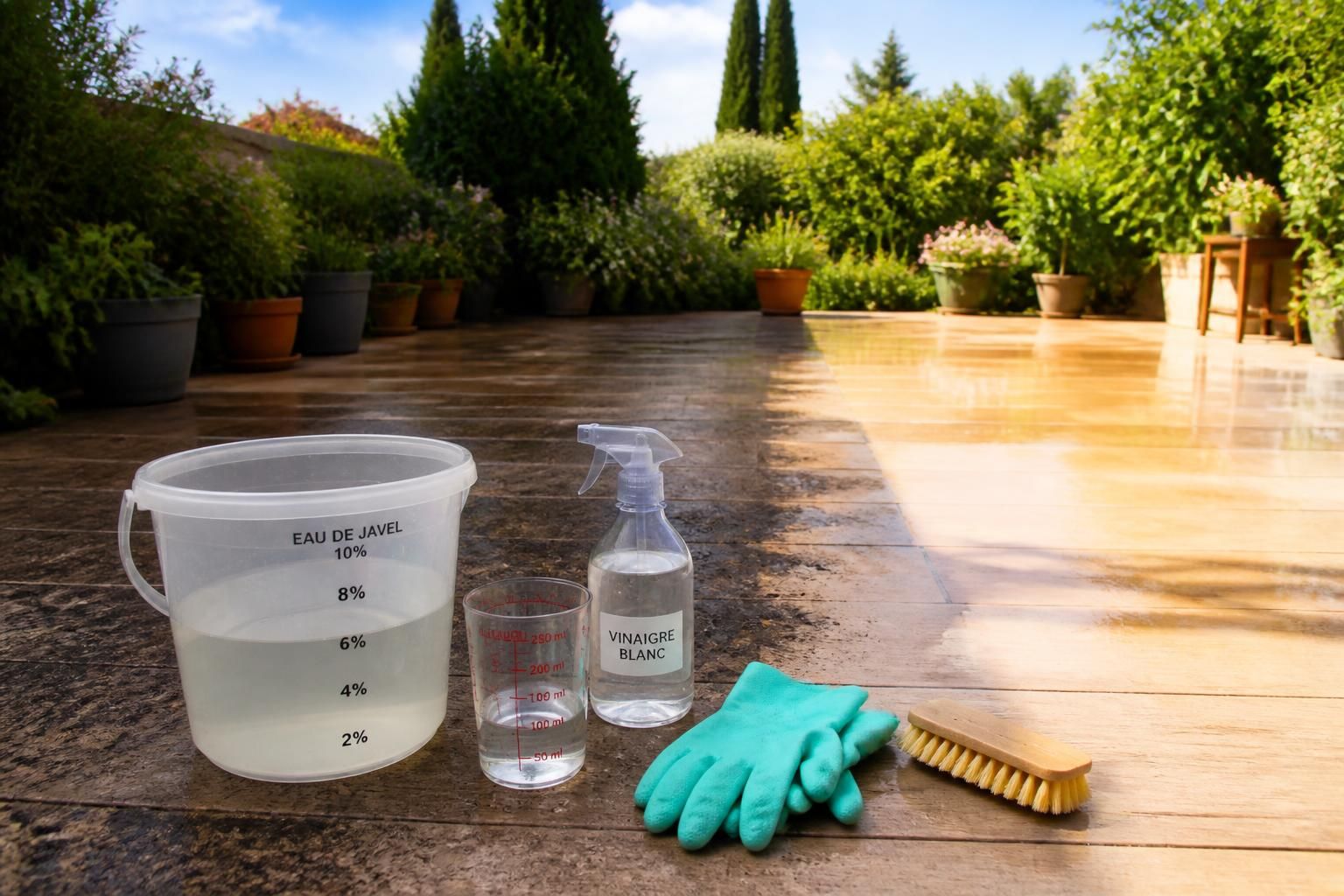 découvrez comment nettoyer efficacement votre terrasse avec de la javel en respectant les dosages et la dilution recommandés, ainsi que des alternatives écologiques pour un entretien sûr et naturel.