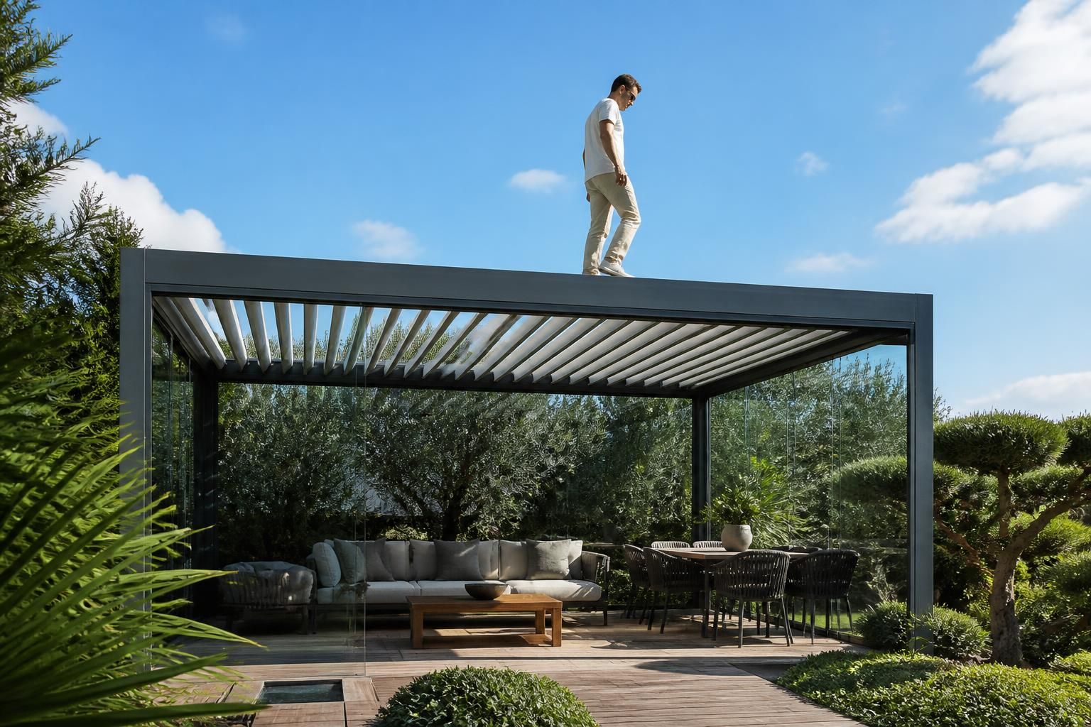 découvrez si marcher sur le toit d'une pergola bioclimatique est possible et sécurisé, ainsi que les précautions à prendre pour préserver sa structure.